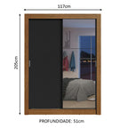 Guarda-Roupa Solteiro Madesa Dallas 2 Portas de Correr com Espelho 2 Gavetas Rustic/Preto