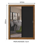 Guarda-Roupa Solteiro Madesa Dallas Plus 2 Portas de Correr com Espelho 4 Gavetas Rustic/Preto