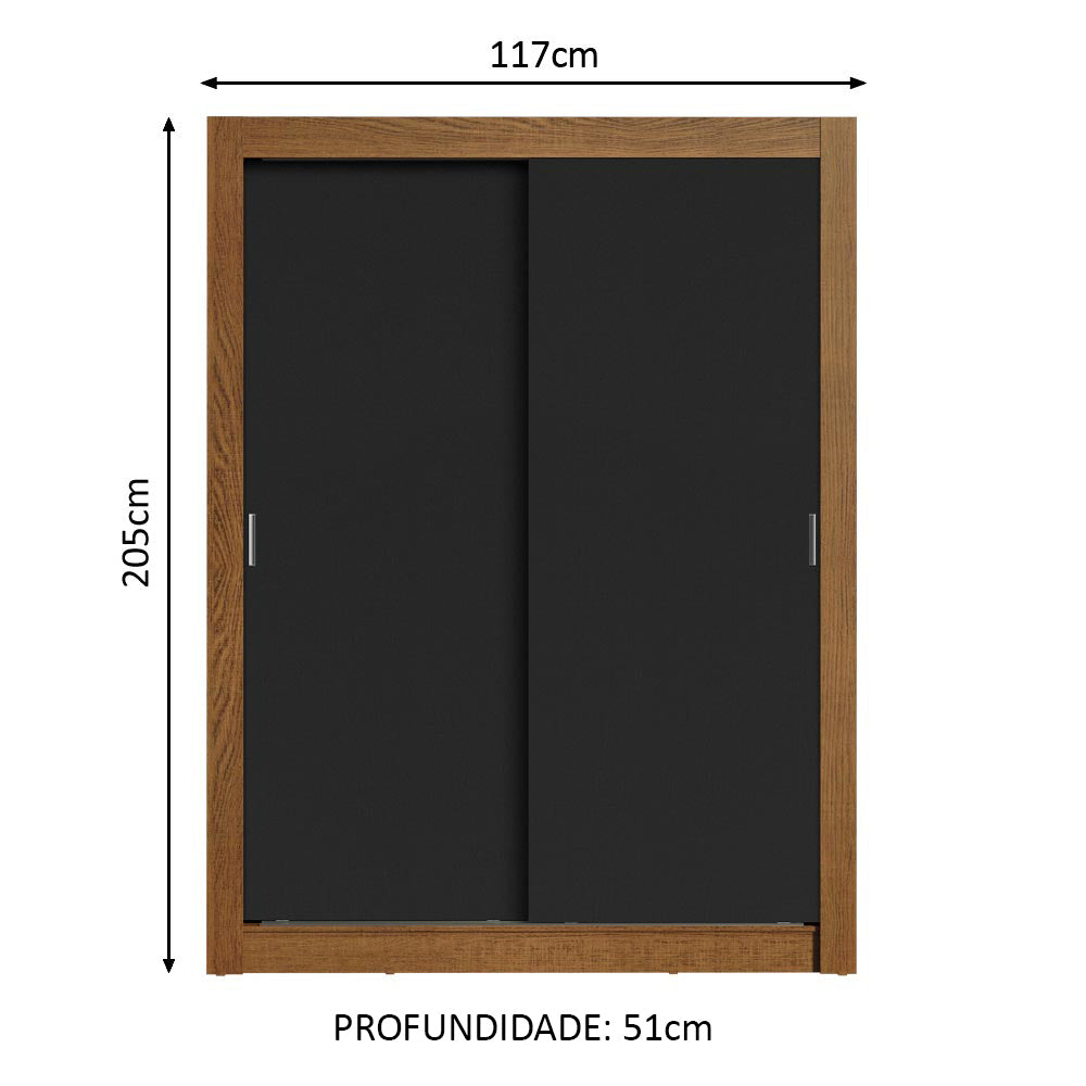 Guarda-Roupa Solteiro Madesa Dallas 2 Portas de Correr 2 Gavetas Rustic/Preto