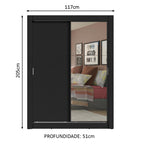 Guarda-Roupa Solteiro Madesa Denver 2 Portas de Correr com Espelho Preto