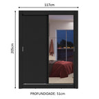 Guarda-Roupa Solteiro Madesa Dallas 2 Portas de Correr com Espelho 2 Gavetas Preto