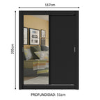 Guarda-Roupa Solteiro Madesa Dallas Plus 2 Portas de Correr com Espelho 4 Gavetas Preto