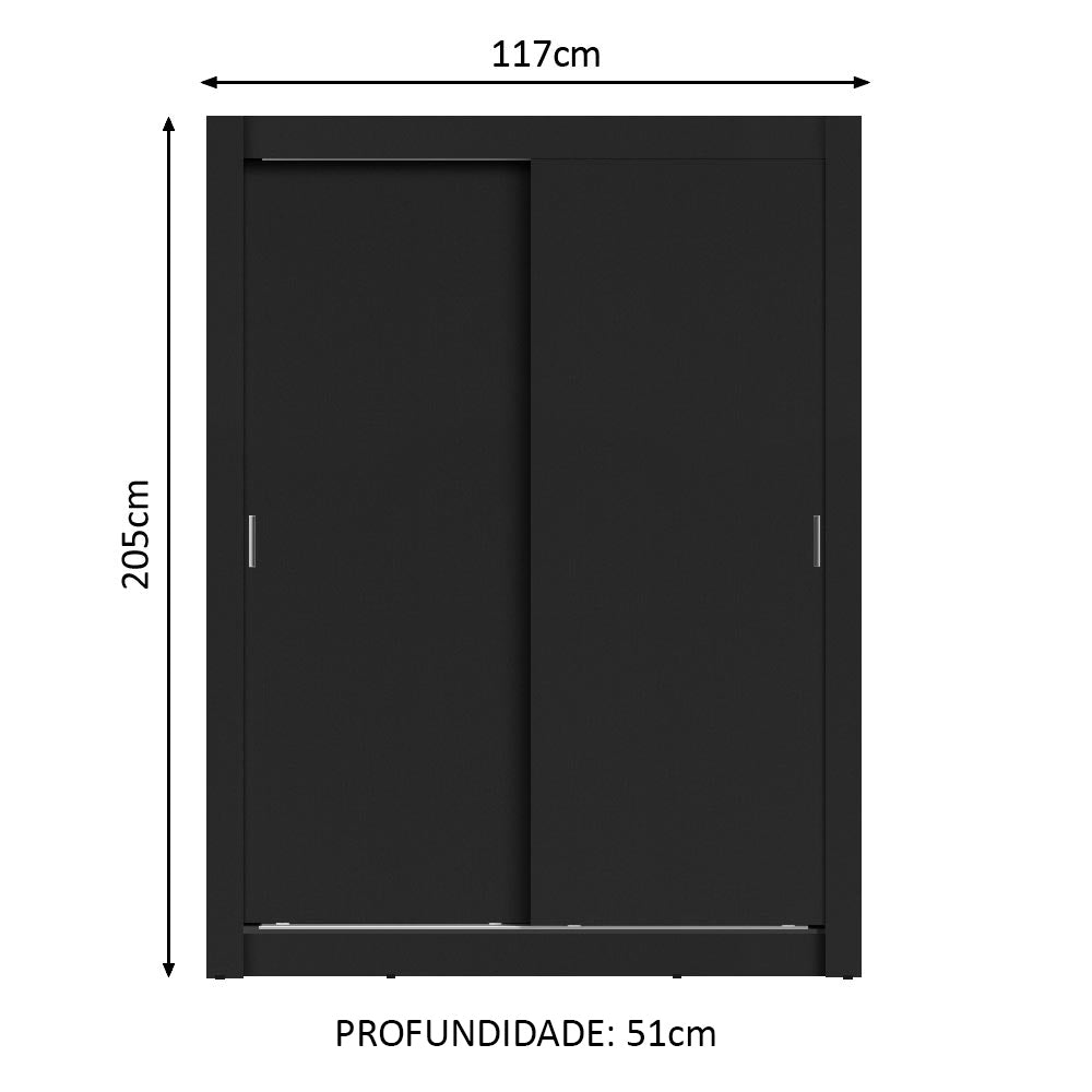 Guarda-Roupa Solteiro Madesa Dallas 2 Portas de Correr 2 Gavetas Preto