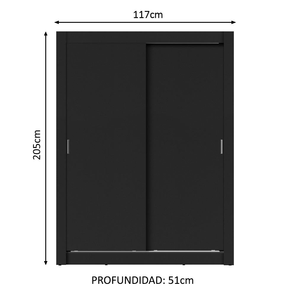 Guarda-Roupa Solteiro Madesa Dallas Plus 2 Portas de Correr 4 Gavetas Preto