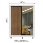 Guarda-Roupa Solteiro Madesa Denver 2 Portas de Correr com Espelho com Pés Branco/Rustic