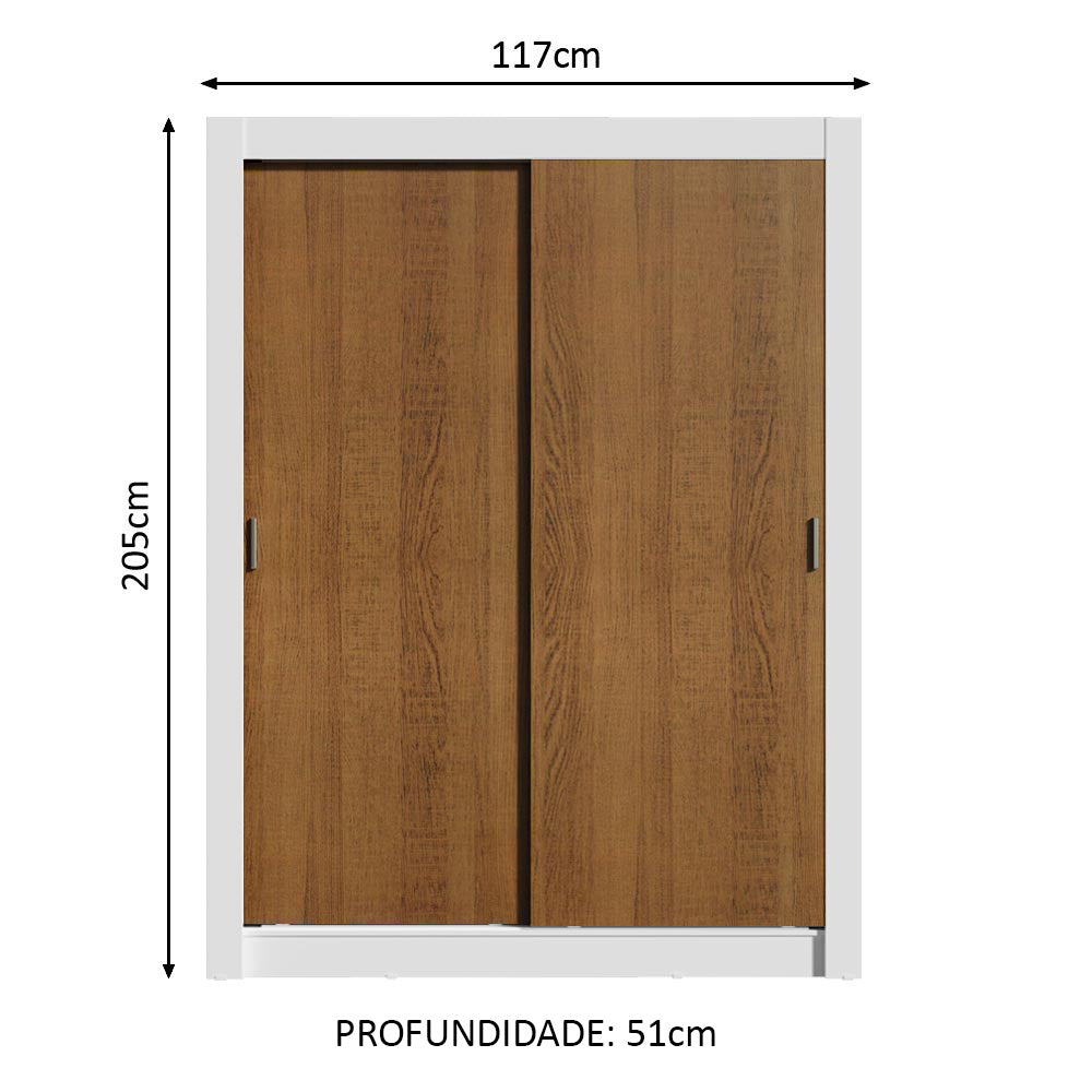 Guarda-Roupa Solteiro Madesa Dallas Plus 2 Portas de Correr 4 Gavetas Branco/Rustic