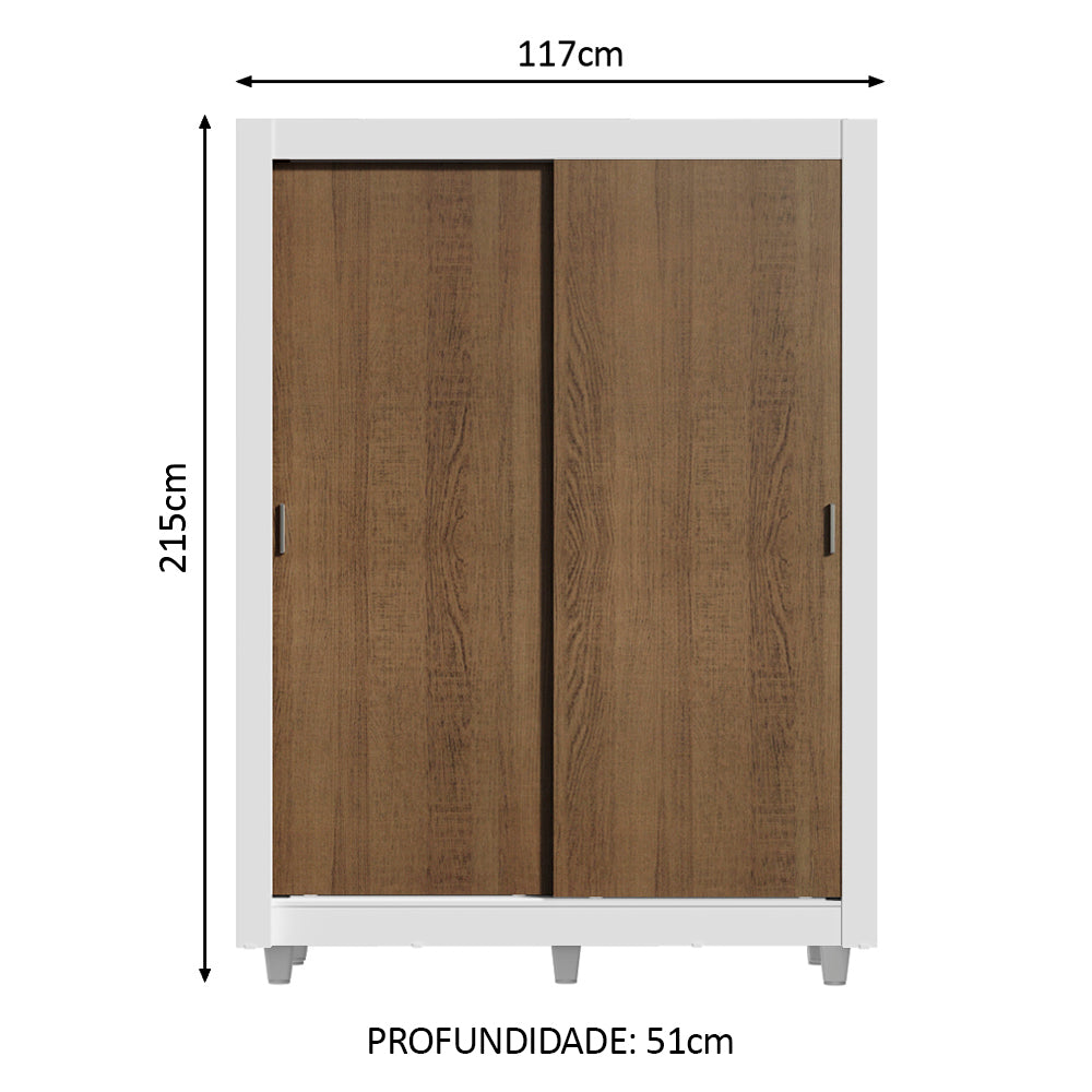 Guarda-Roupa Solteiro Madesa Dallas Plus 2 Portas de Correr 4 Gavetas com Pés Branco/Rustic