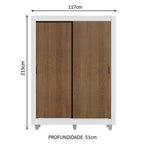 Guarda-Roupa Solteiro Madesa Dallas Plus 2 Portas de Correr 4 Gavetas com Pés Branco/Rustic