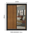 Guarda-Roupa Solteiro Madesa Denver 2 Portas de Correr com Espelho Preto/Rustic