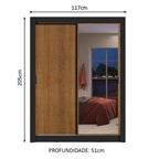 Guarda-Roupa Solteiro Madesa Dallas 2 Portas de Correr com Espelho 2 Gavetas Preto/Rustic