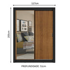 Guarda-Roupa Solteiro Madesa Dallas Plus 2 Portas de Correr com Espelho 4 Gavetas Preto/Rustic