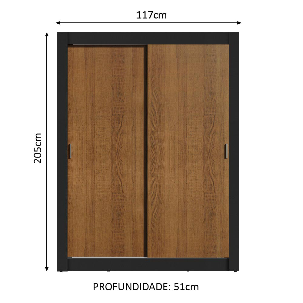 Guarda-Roupa Solteiro Madesa Dallas 2 Portas de Correr 2 Gavetas Preto/Rustic