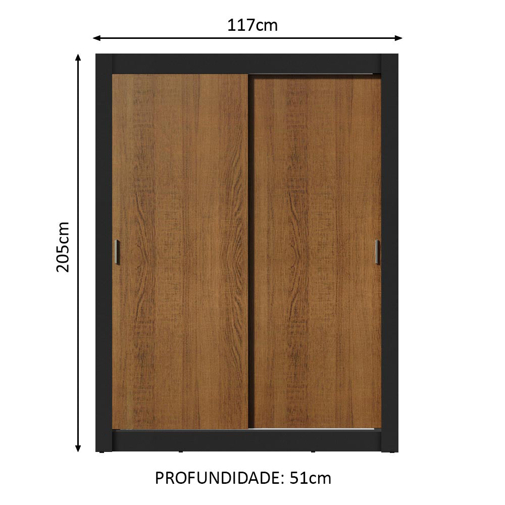 Guarda-Roupa Solteiro Madesa Dallas Plus 2 Portas de Correr 4 Gavetas Preto/Rustic