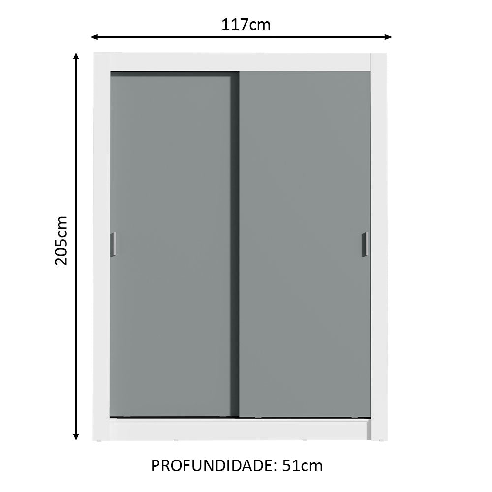 Guarda-Roupa Solteiro Madesa Denver 2 Portas de Correr Branco/Cinza