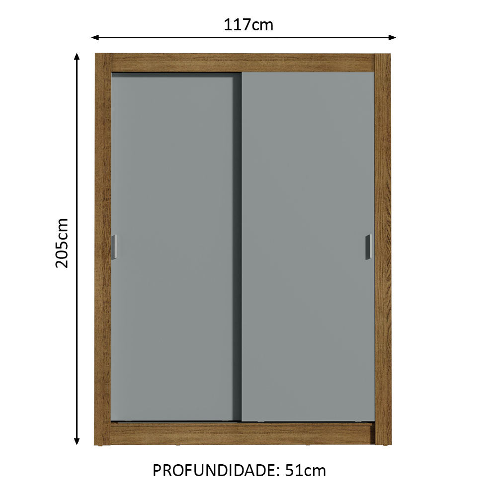 Guarda-Roupa Solteiro Madesa Denver 2 Portas de Correr Rustic/Cinza