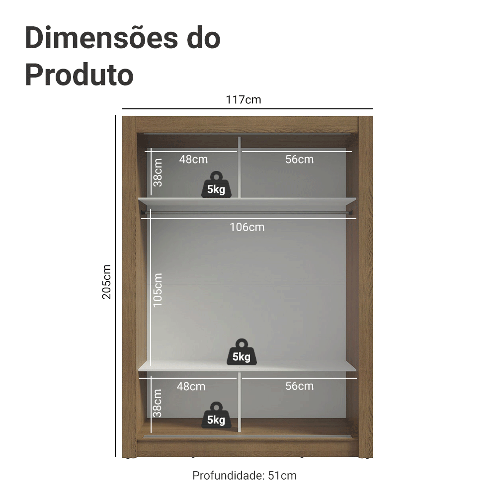 Guarda-Roupa Solteiro Madesa Denver 2 Portas de Correr Rustic/Cinza