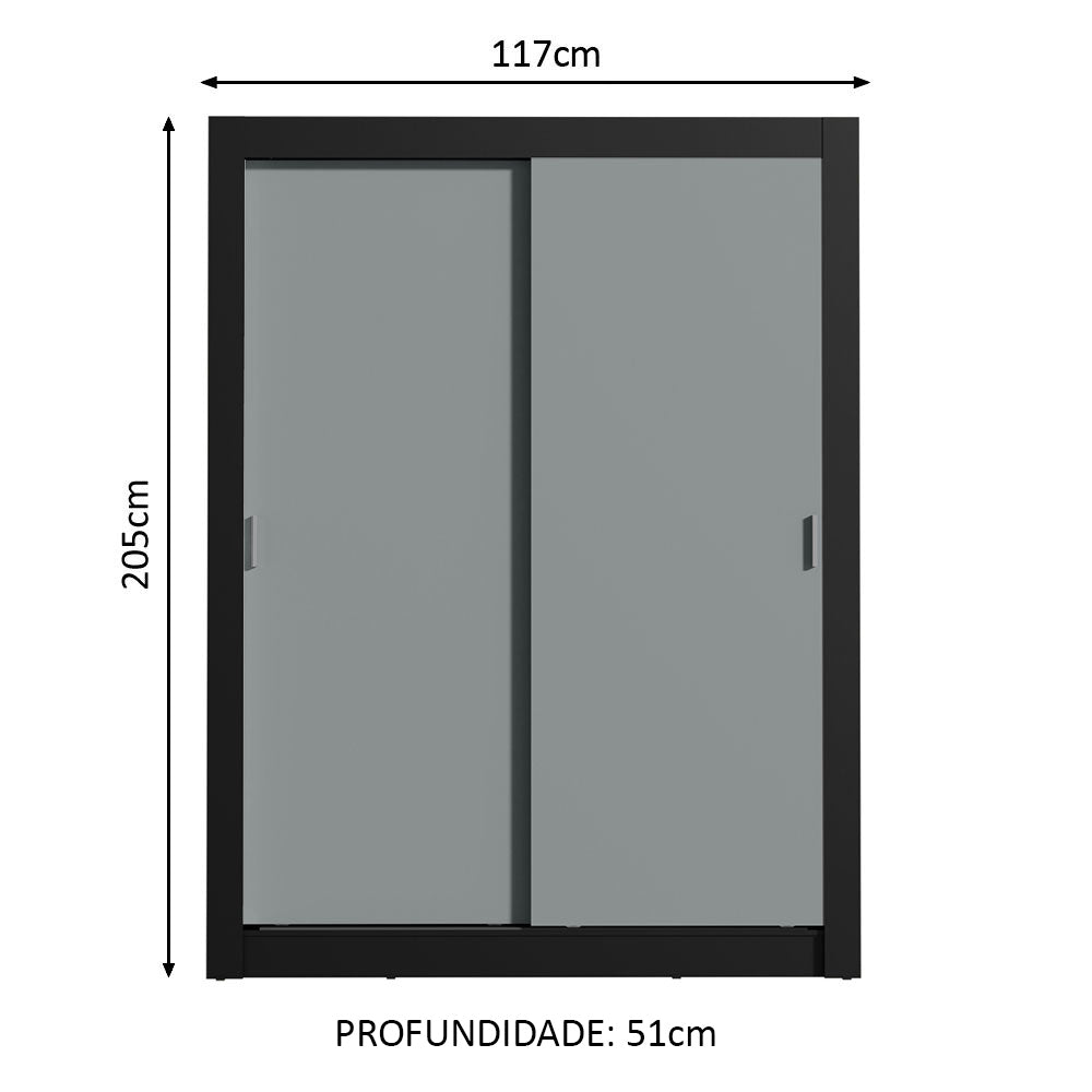 Guarda-Roupa Solteiro Madesa Denver 2 Portas de Correr Preto/Cinza
