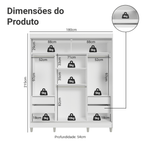 Guarda-Roupa Casal com Pés 3 Portas de Correr com Espelhos Branco Reno Madesa