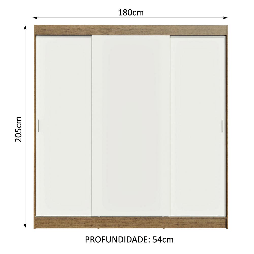 Guarda-Roupa Casal Madesa Reno 3 Portas de Correr Rustic/Branco