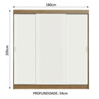 Guarda-Roupa Casal Madesa Reno 3 Portas de Correr Rustic/Branco