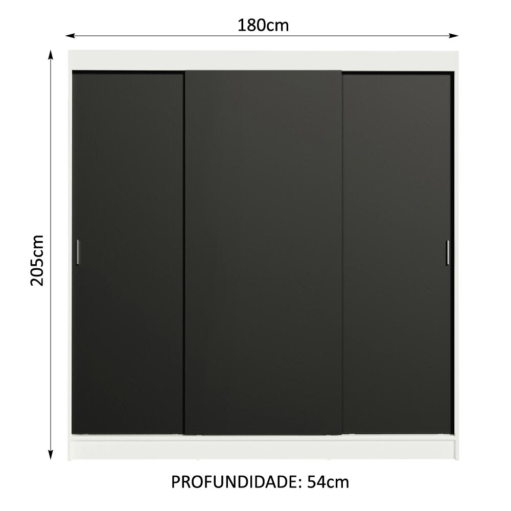 Guarda-Roupa Casal Madesa Reno 3 Portas de Correr Branco/Preto