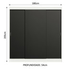 Guarda-Roupa Casal Madesa Reno 3 Portas de Correr Branco/Preto