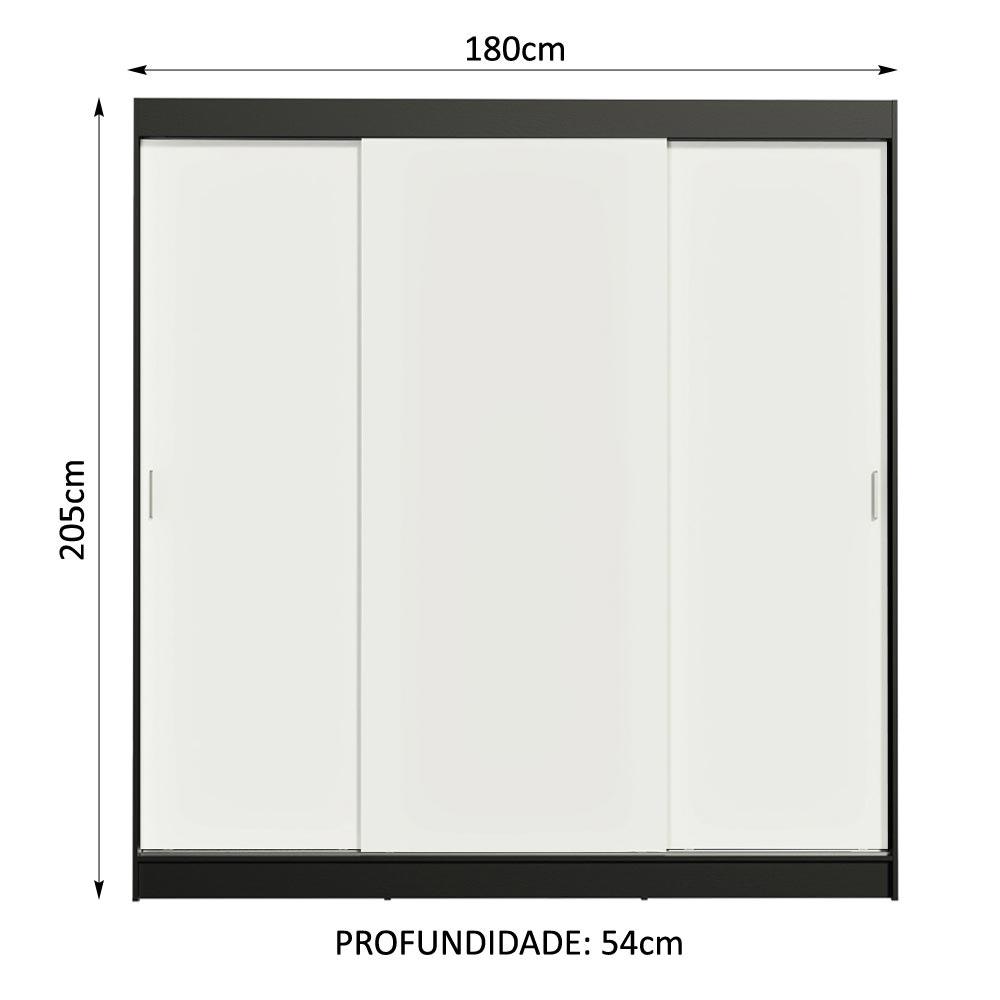 Guarda-Roupa Casal Madesa Reno 3 Portas de Correr Preto/Branco