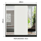 Guarda-Roupa Casal Madesa Reno 3 Portas de Correr com Espelhos Preto/Branco