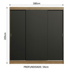 Guarda-Roupa Casal Madesa Reno 3 Portas de Correr Rustic/Preto