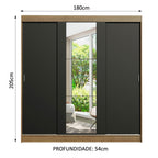 Guarda-Roupa Casal Madesa Reno 3 Portas de Correr com Espelho Rustic/Preto