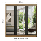 Guarda-Roupa Casal Madesa Reno 3 Portas de Correr de Espelho Rustic/Preto