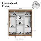 Guarda-Roupa Casal com Pés 3 Portas de Correr Rustic/Preto Reno Madesa