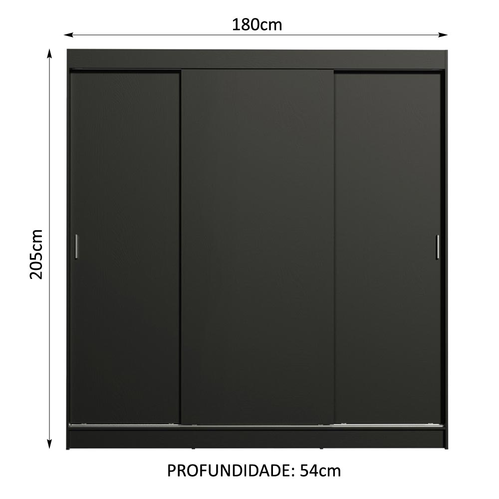 Guarda-Roupa Casal Madesa Reno 3 Portas de Correr Preto