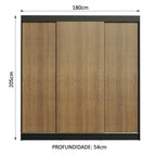 Guarda-Roupa Casal Madesa Reno 3 Portas de Correr  Preto/Rustic