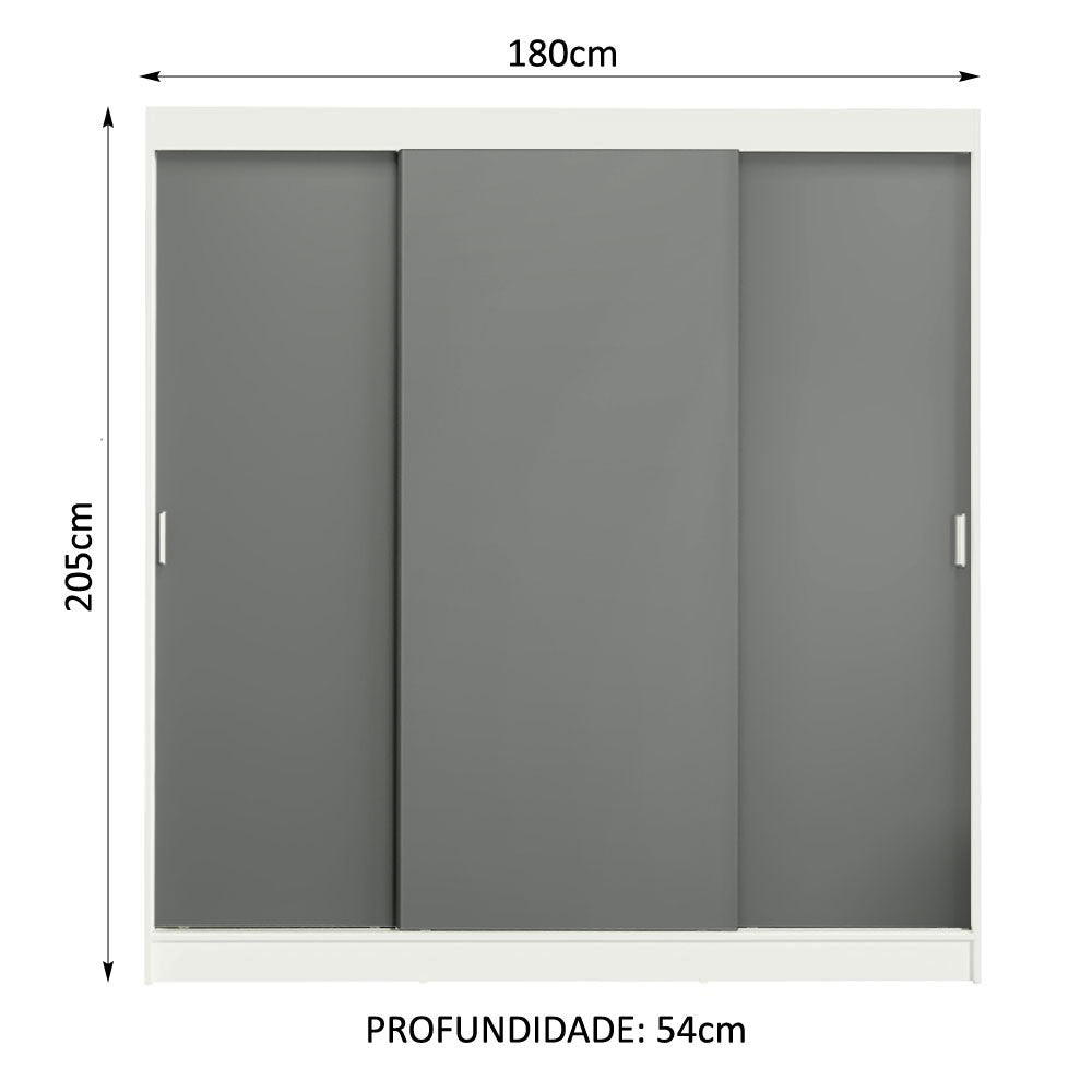 Guarda-Roupa Casal Madesa Reno 3 Portas de Correr Branco/Cinza