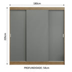 Guarda-Roupa Casal Madesa Reno 3 Portas de Correr Rustic/Cinza