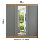 Guarda-Roupa Casal Madesa Reno 3 Portas de Correr com Espelho Rustic/Cinza