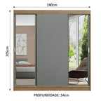 Guarda-Roupa Casal Madesa Reno 3 Portas de Correr com Espelhos Rustic/Cinza