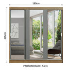 Guarda-Roupa Casal Madesa Reno 3 Portas de Correr de Espelho Rustic/Cinza