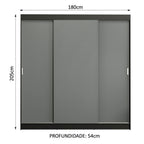 Guarda-Roupa Casal Madesa Reno 3 Portas de Correr Preto/Cinza