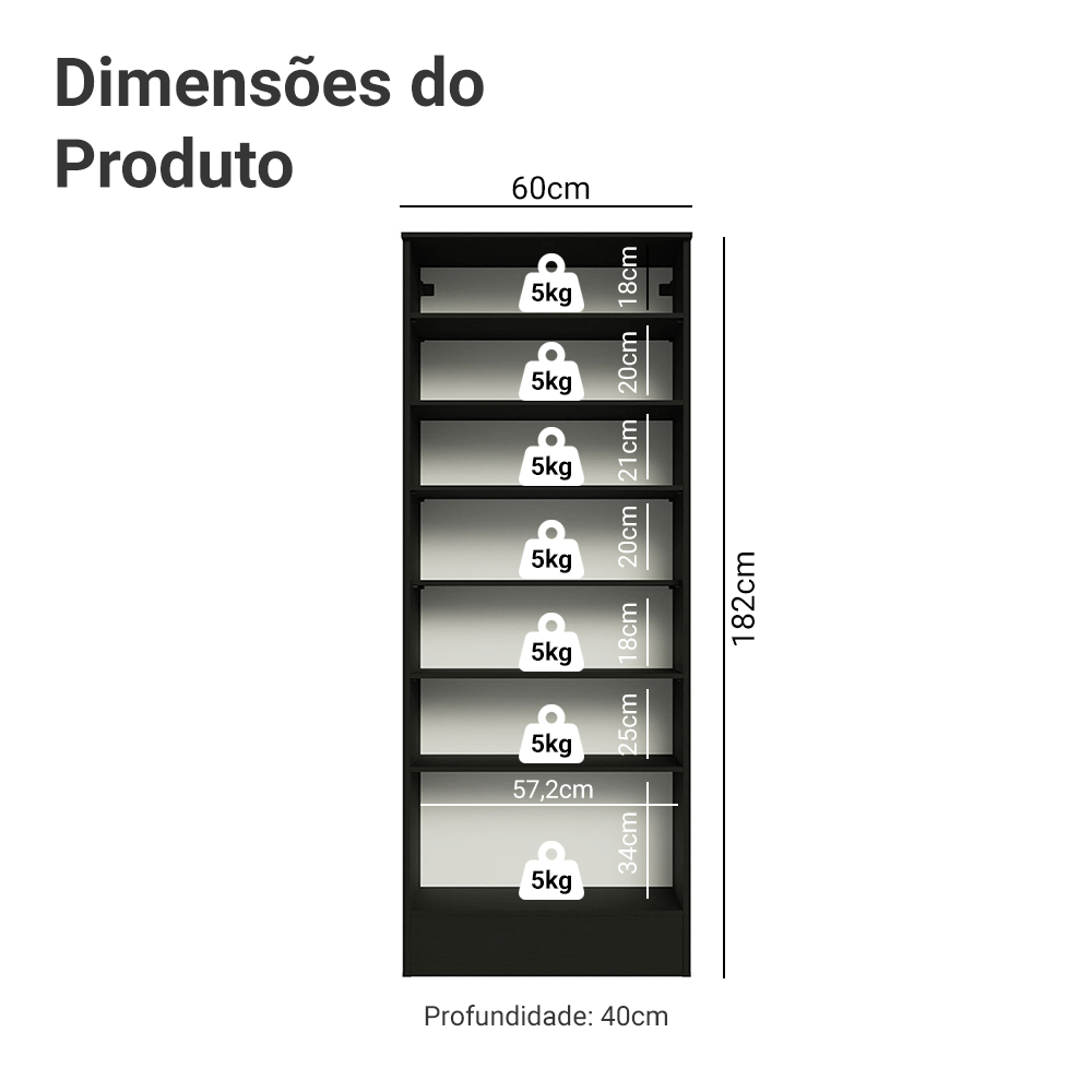 Sapateira Armário Multiuso Madesa Isis 1 Porta Preto