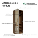 Guarda-Roupa Modulado 2 Portas com Espelho 4 Prateleiras 1 Cabideiro Rustic/Crema Neo Madesa