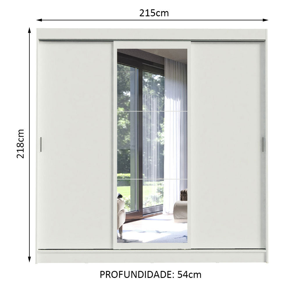 Guarda-Roupa Casal Madesa Istambul 3 Portas de Correr com Espelho 3 Gavetas Branco