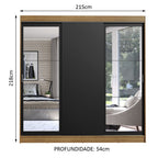 Guarda-Roupa Casal Madesa Istambul 3 Portas de Correr com Espelhos 3 Gavetas Rustic/Preto