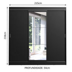 Guarda-Roupa Casal Madesa Istambul 3 Portas de Correr com Espelho 3 Gavetas Preto