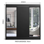 Guarda-Roupa Casal Madesa Istambul 3 Portas de Correr com Espelhos 3 Gavetas Preto