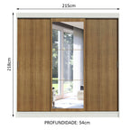 Guarda-Roupa Casal Madesa Istambul 3 Portas de Correr com Espelho 3 Gavetas Branco/Rustic