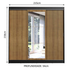 Guarda-Roupa Casal Madesa Istambul 3 Portas de Correr com Espelho 3 Gavetas Preto/Rustic