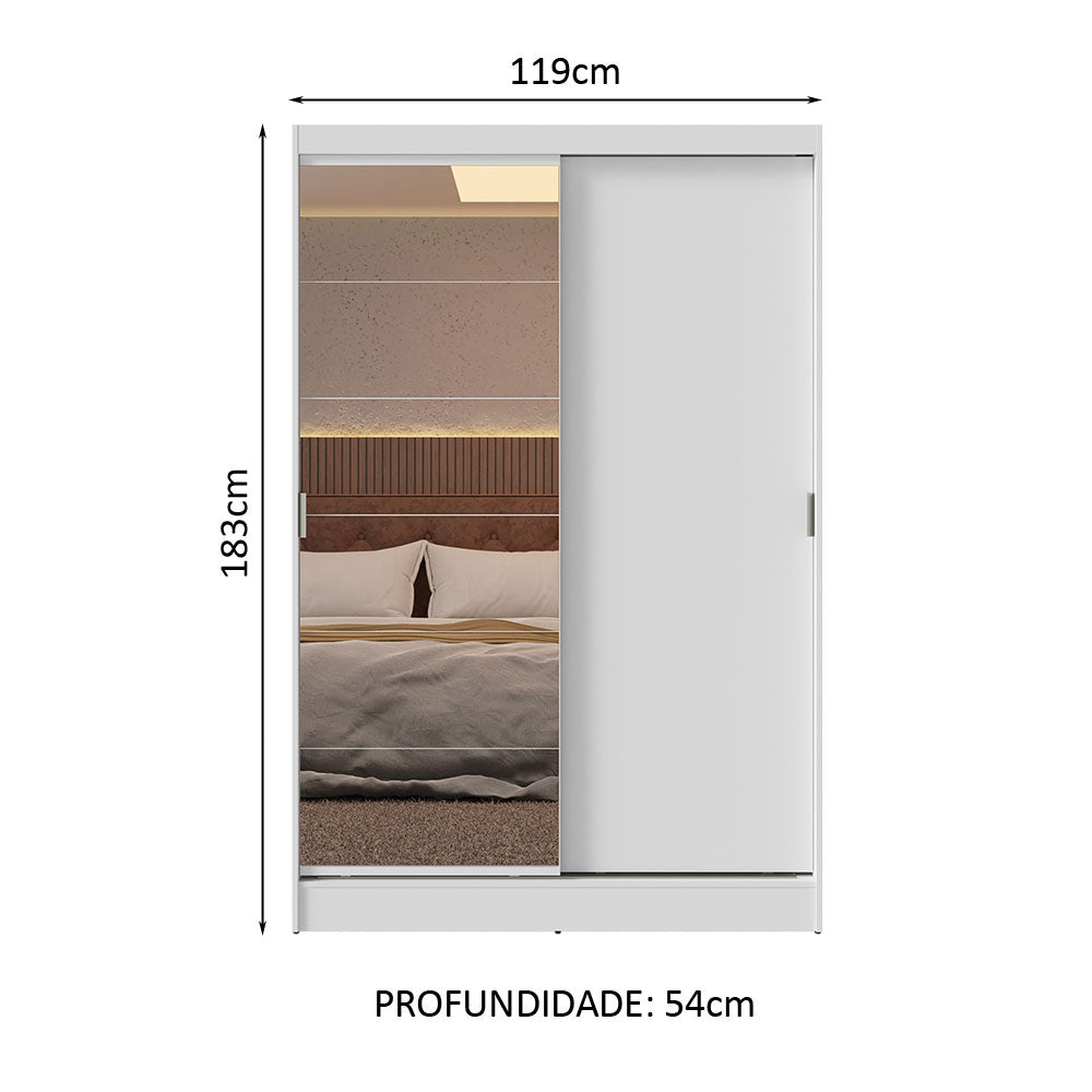 Guarda-Roupa 2 Portas de Correr com Espelho Branco Max Madesa