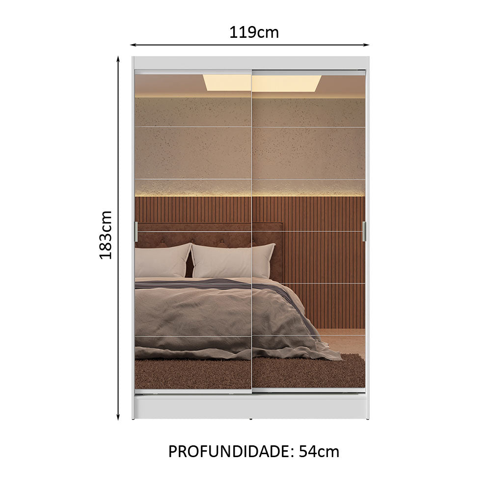 Guarda-Roupa 2 Portas de Correr de Espelho Branco Max Madesa